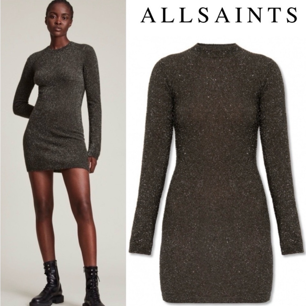 All Saints Sparkle Mini Dress in Graphite